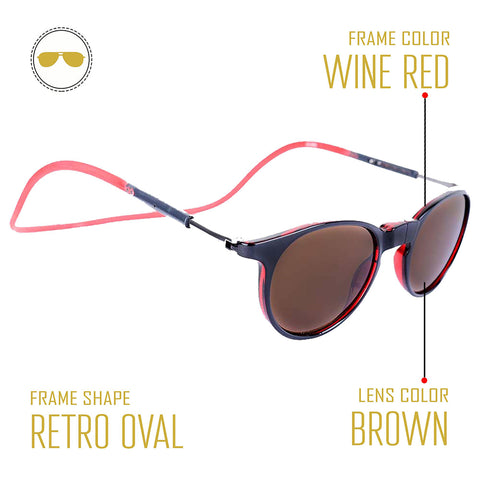 Wine Red Frame - Brown Lens - Magnetic Sunglasses - THE BIG SALE! Flat Rs. 800 Off