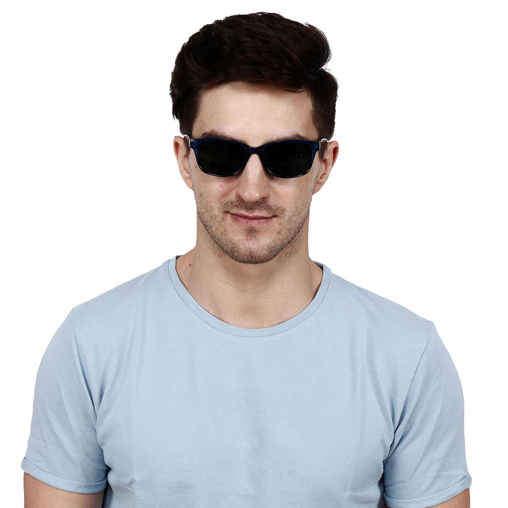 Blue & Black Frame-Grey Lens- Unisex Polarized Sunglasses with long hang in neck sides-Small Size