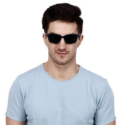 Blue & Black Frame-Grey Lens- Unisex Polarized Sunglasses with long hang in neck sides-Small Size
