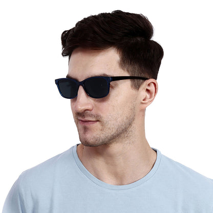 Blue & Black Frame-Grey Lens- Unisex Polarized Sunglasses with long hang in neck sides-Small Size