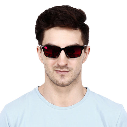 Black Frame-Mirror Red Lens- Unisex Polarized Sunglasses with long hang in neck sides-Small Size