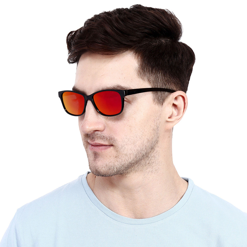 Black Frame-Mirror Red Lens- Unisex Polarized Sunglasses with long hang in neck sides-Small Size
