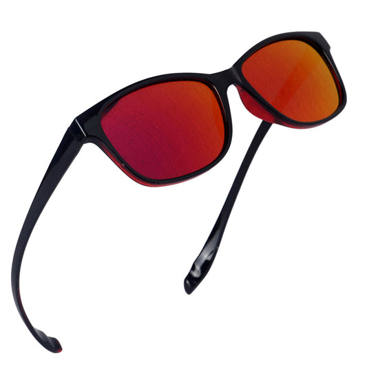 Wine Red Frame-Mirror Red Lens- Unisex Polarized Sunglasses with long hang in neck sides-Small Size