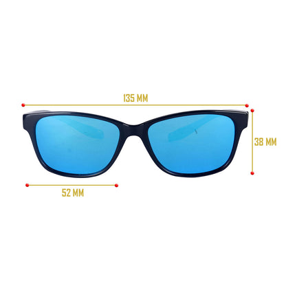 Black Frame-Mirror Blue Lens- Unisex Polarized Sunglasses with long hang in neck sides-Small Size