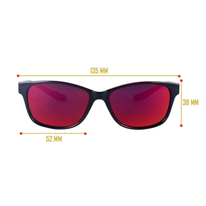 Black Frame-Mirror Red Lens- Unisex Polarized Sunglasses with long hang in neck sides-Small Size