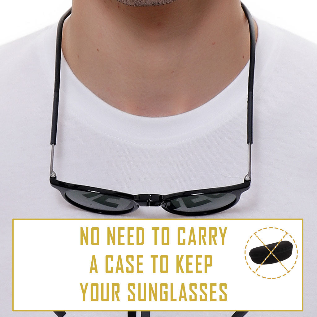 Black Frame - Green Lens - Hang in Neck Sunglasses 