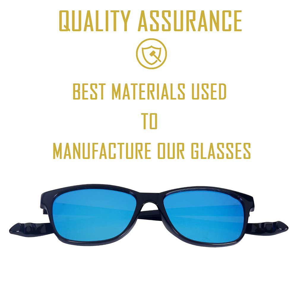 Black Frame-Mirror Blue Lens- Unisex Polarized Sunglasses with long hang in neck sides-Small Size
