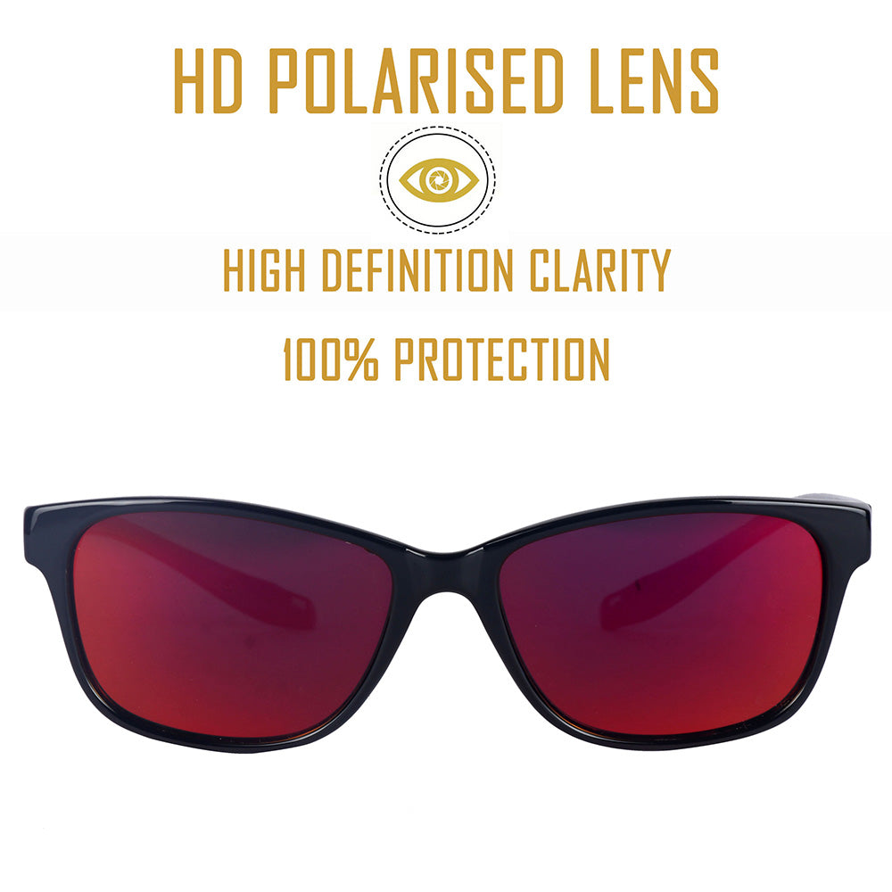 Black Frame-Mirror Red Lens- Unisex Polarized Sunglasses with long hang in neck sides-Small Size