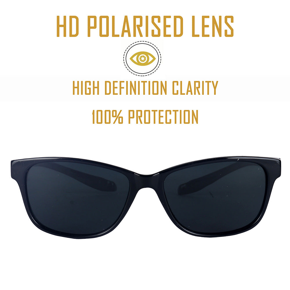 Black Frame - Black Lens- Unisex Polarized Sunglasses with long hang in neck sides-Small Size