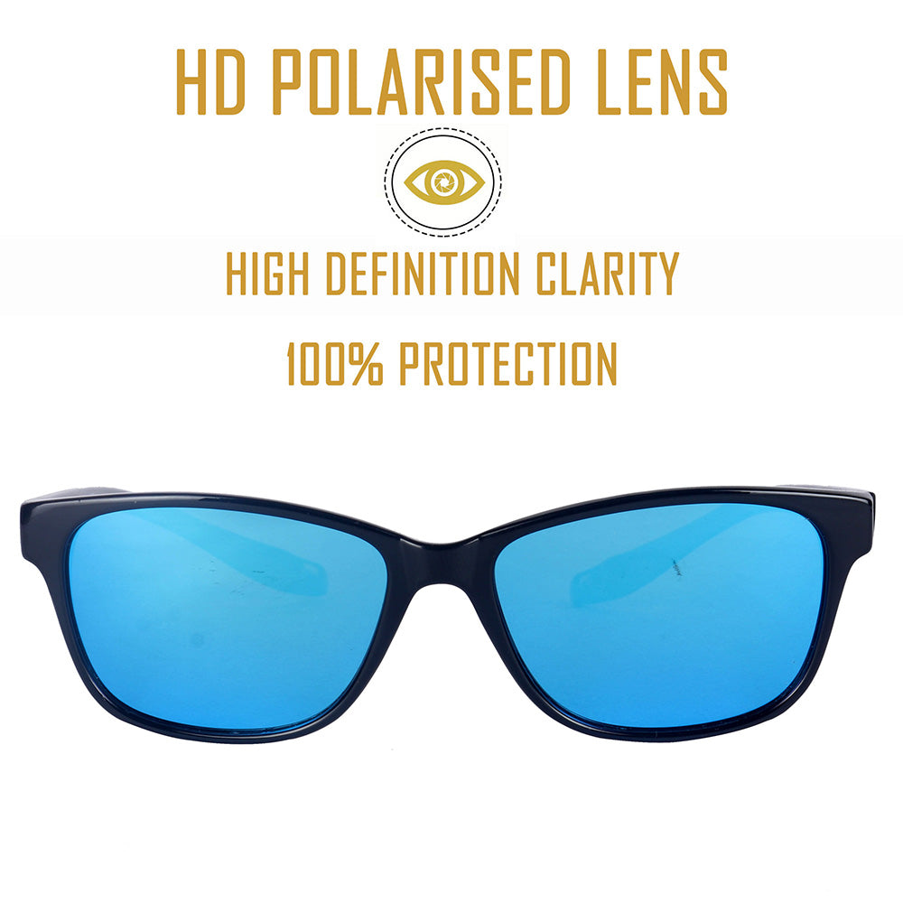 Black Frame-Mirror Blue Lens- Unisex Polarized Sunglasses with long hang in neck sides-Small Size