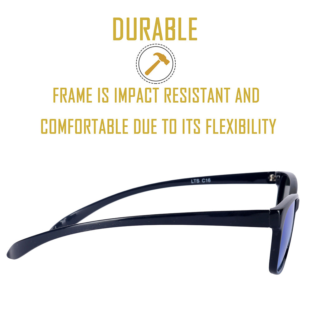 Black Frame-Mirror Blue Lens- Unisex Polarized Sunglasses with long hang in neck sides-Small Size