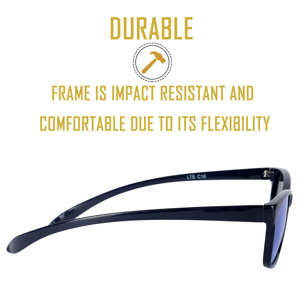 Black Frame-Mirror Blue Lens- Unisex Sunglasses with long hang in neck sides.